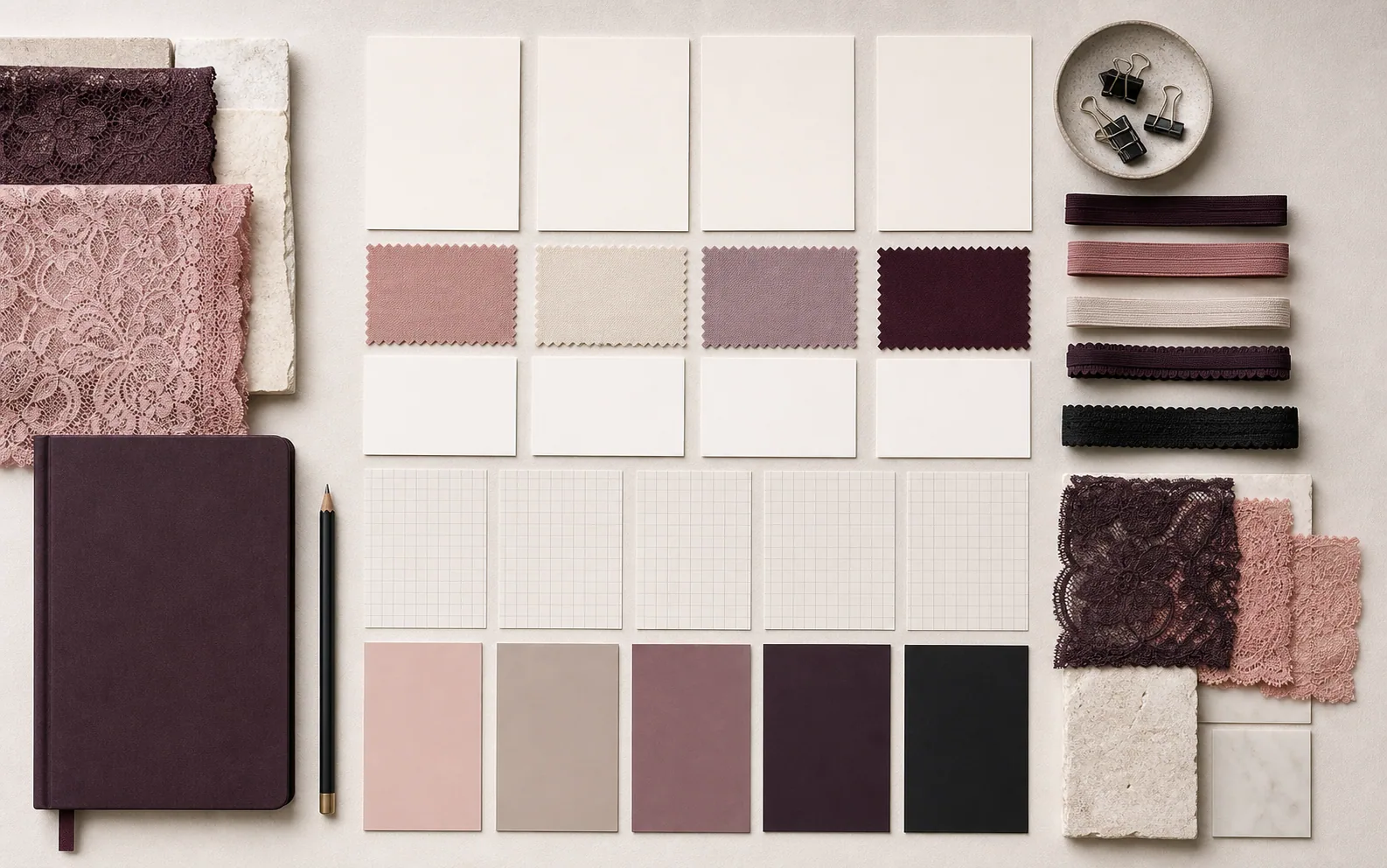 Collection planning board with fabric and colour swatches