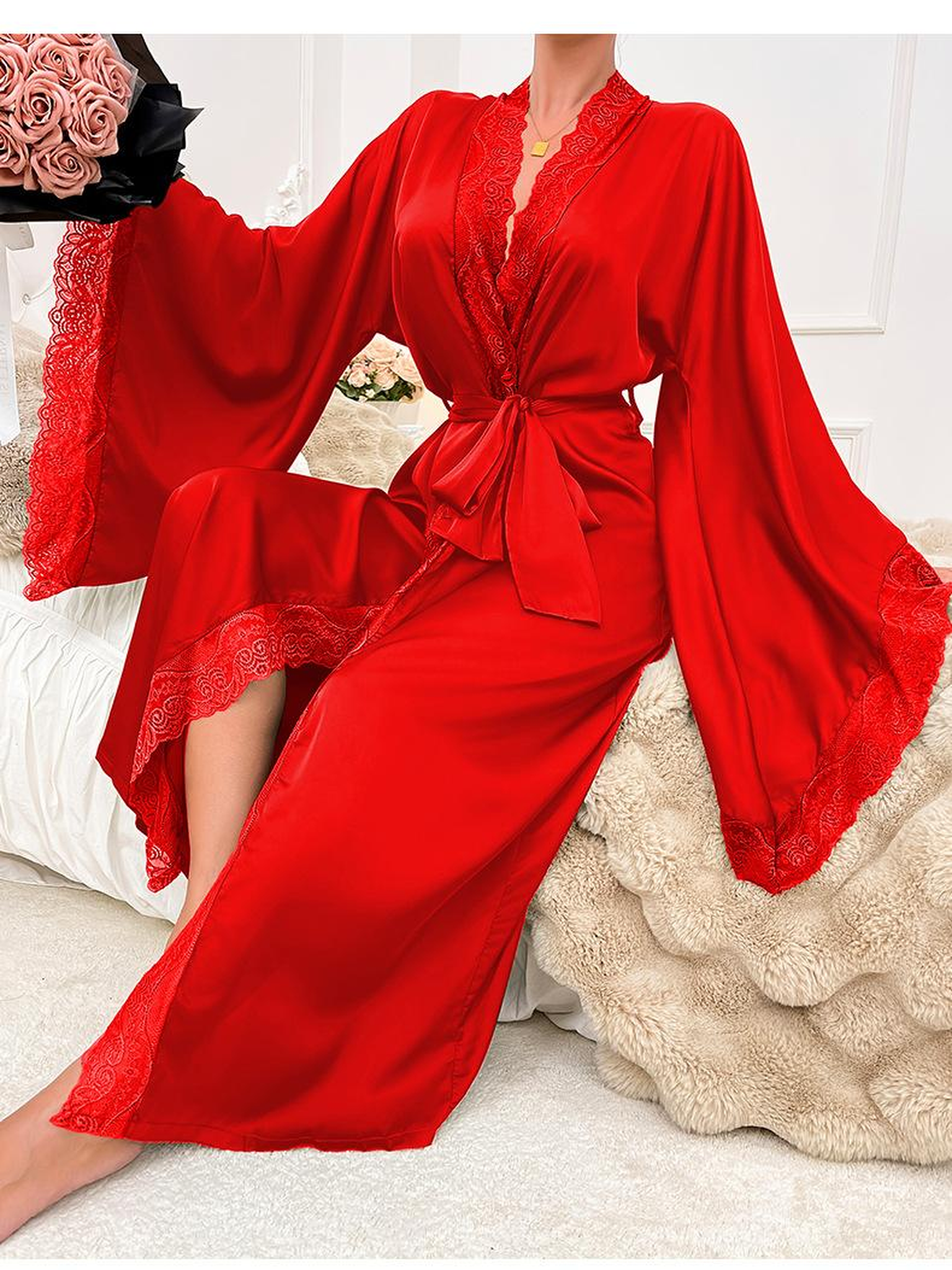 Long Satin Robe — Primary view