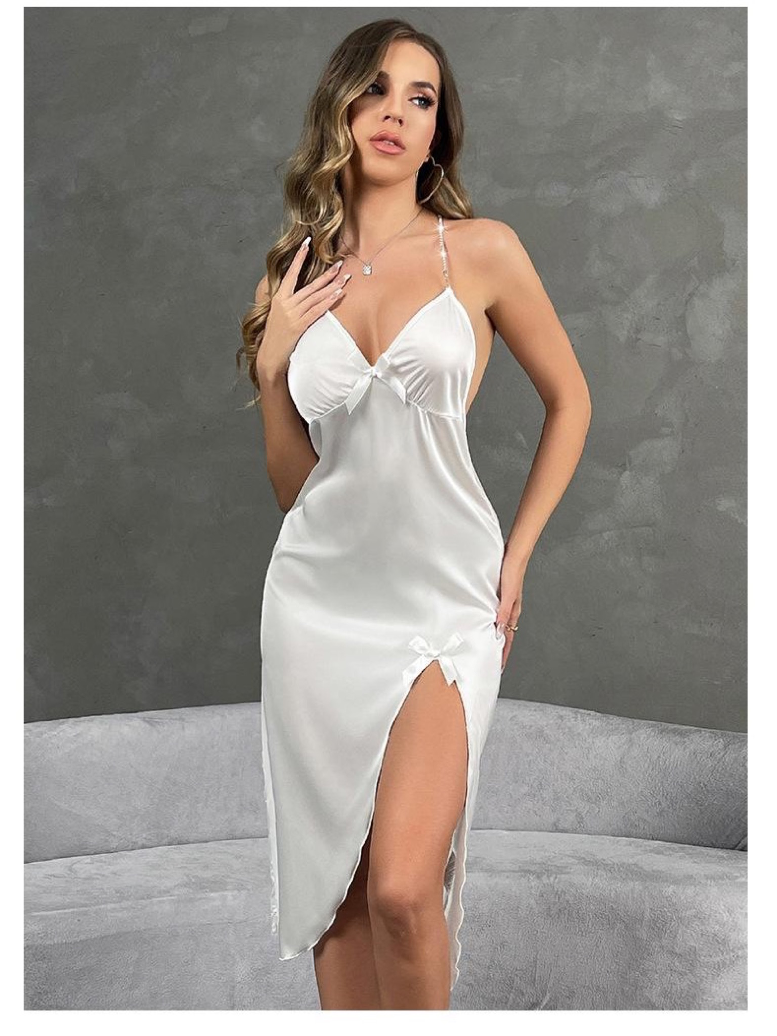 Satin Lace-Trim Slip Dress — Primary view