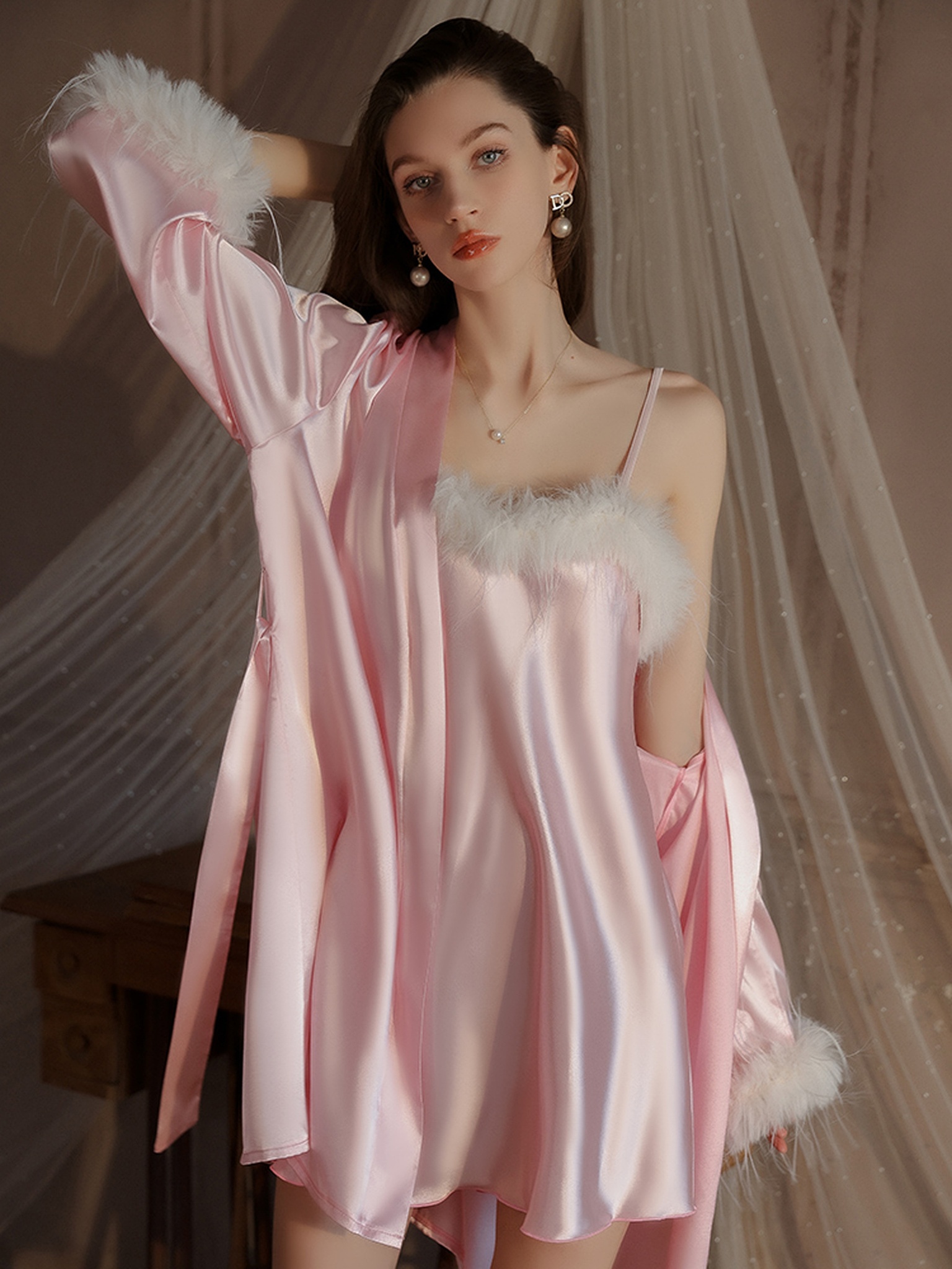 Satin Open-Back Cami Sleep Set with Robe — Primary view