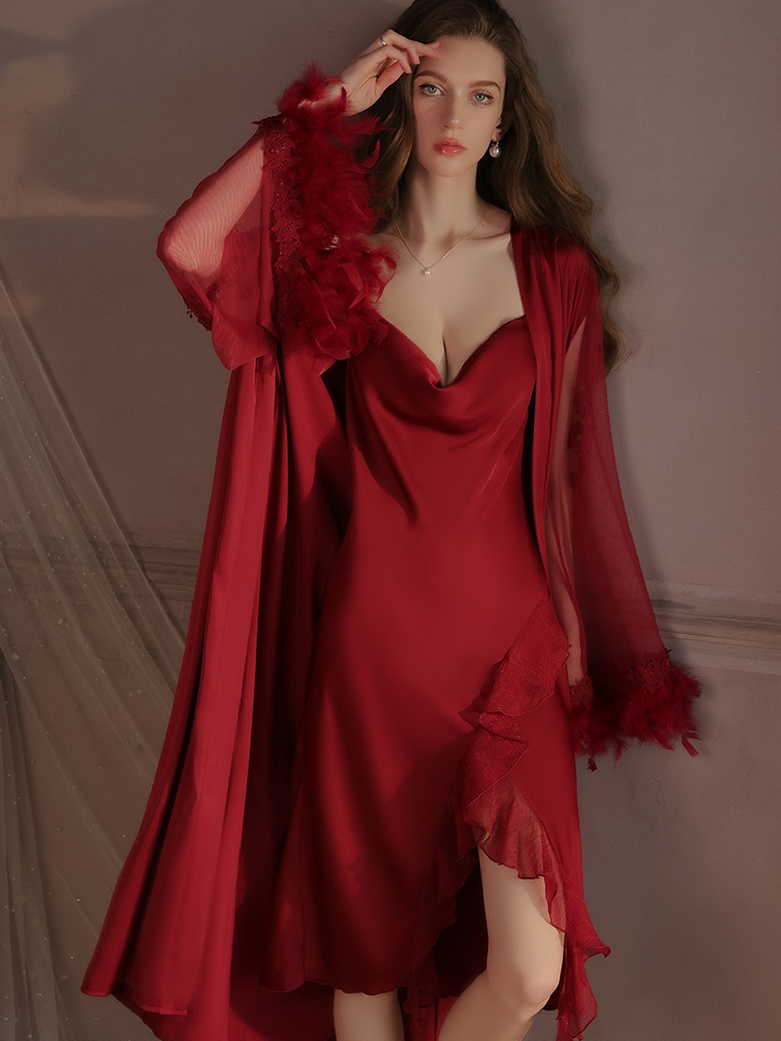 Satin Open-Back Cami Sleep Set with Robe — Primary view
